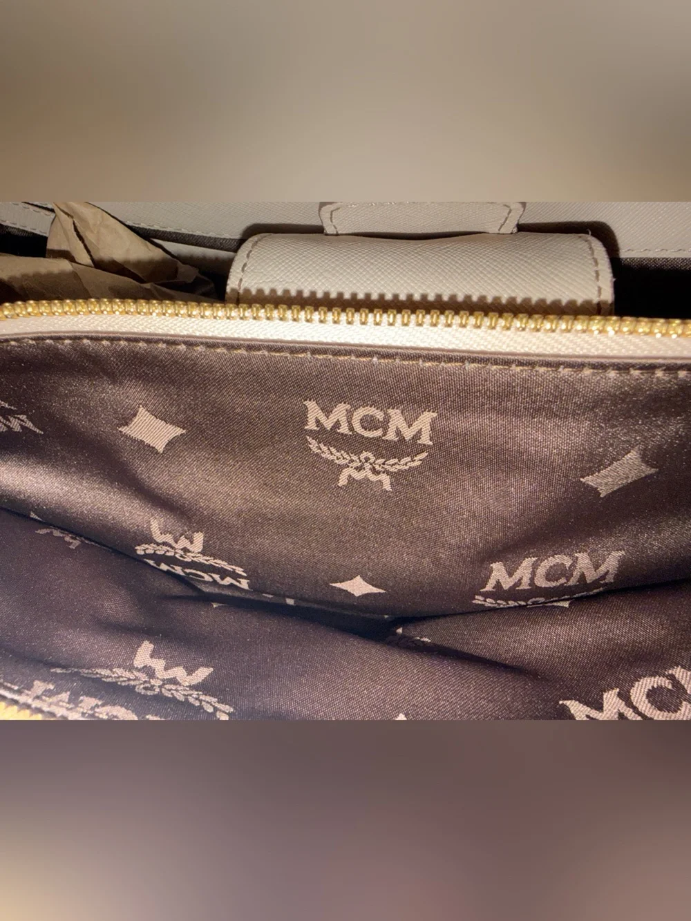 MCM Women's Leather Satchel Bag in Light Beige with FREE bag Scarf and COA 😍